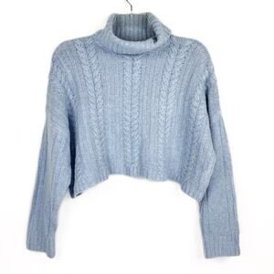 Double Zero Baby Blue Oversized Cropped Knit Turtleneck Sweater Women's Small